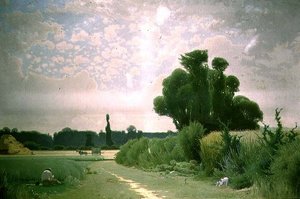 Landschap met een man rustend bij een pad