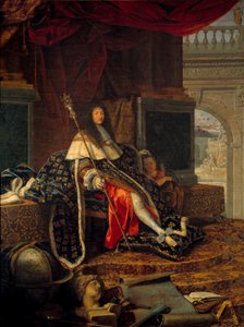 Portret van Lodewijk XIV (1638 - 1715), koning van Frankrijk, beschermer van de Koninklijke Academie voor Schilderkunst en Beeldhouwkunst door Henri Testelin