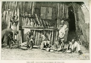 Abyssinische smeden. Gravure door Thiriat, naar een foto, ter illustratie van het verhaal Reis naar Choa (Zuid-Abyssinië).