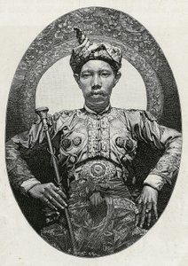 Portret van Mohammed Yamalul Alam, sultan van Soulou (of Sulu) (Filippijnen), in 1880. Gravure door Thiriat, ter illustratie van het verhaal 