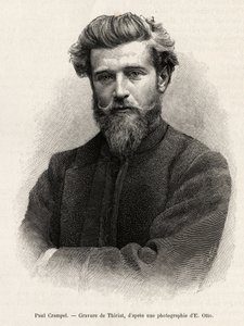 Portret van Paul Crampel (1864-1891), Franse ontdekkingsreiziger van Centraal-Afrika. Gravure door Henri Thiriat ter illustratie van het verhaal 
