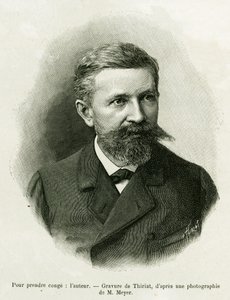 Portret van de auteur: Charles Grad (1842-1890), Duitse politicus, schrijver en natuuronderzoeker. Gravure door Thiriat, ter illustratie van het verhaal Door de Elzas en Lotharingen, in 1887, door Charles Grad, Duitse afgevaardigde, in de tour du monde 188 door Henri Thiriat