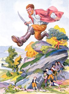 De Oger op jacht naar Klein Duimpje en zijn broers, illustratie voor een sprookje van Perrault 