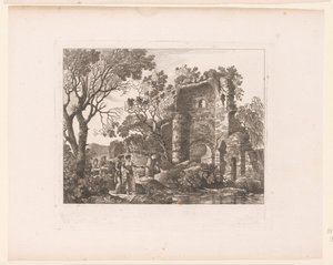 Gezelschap in een landschap met ruïnes