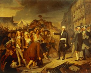 Burgemeester Kervegan van Nantes stopt een opstand van boeren bij de tolbarrière in 1790 door Henri Villain