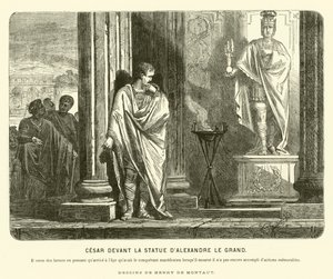 Julius Caesar voor een standbeeld van Alexander de Grote in Spanje, klagend over de omvang van zijn prestaties vergeleken met die van Alexander op dezelfde leeftijd als zijn dood, c67 v.Chr. door Henri de (after) Montaut