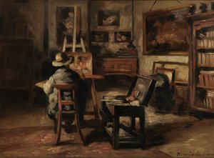 Het Atelier van Ferdinand De Braekeleer I, Vader van de Schilder door Henri de Braekeleer