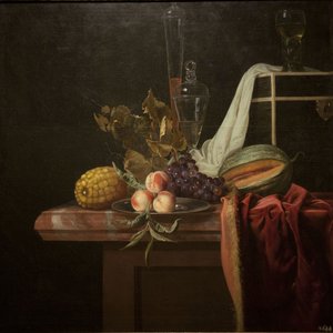 Stilleven met glas en fruit, ca 1675 door Henri de Fromantiou