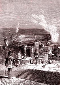 Het gigantische kanon op het eiland Malta, kunstwerk, "Van de aarde naar de maan" door Jules Verne door Henri de Montaut