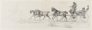 Paard-en-wagen voorafgegaan door enkele ruiter (recto); Man te paard met een deken en schetsen van hoofden, paarden en triomfboog (verso) door Henri de Toulouse-Lautrec