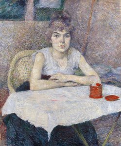 Jonge vrouw aan een tafel door Henri de Toulouse Lautrec