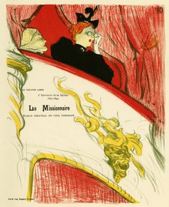 Een vrouw in een theaterkleedkamer met een verrekijker door Henri de Toulouse Lautrec