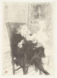 Acteurs Jules Charles Truffier en Marguerite Moreno in toneelstuk Les femmes savantes door Henri de Toulouse Lautrec