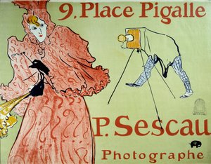 Reclame voor fotograaf P. Sescau, 9 Place Pigalle in Montmartre door Henri de Toulouse Lautrec