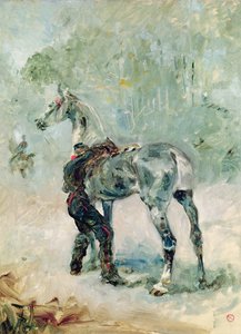 Artillerist die zijn paard zadelt, 1879 door Henri de Toulouse Lautrec