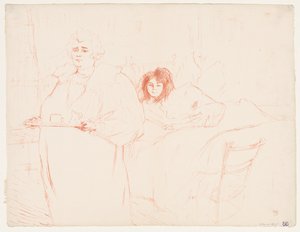 Elles: Vrouw met een dienblad, Mevr. Baron en Mej. Popo door Henri de Toulouse Lautrec