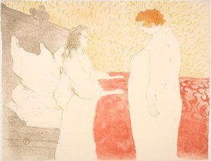Vrouw in bed, profiel, bij het opstaan