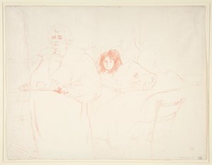 Vrouw met een dienblad, ontbijt, Madame Baron en Mademoiselle Popo door Henri de Toulouse Lautrec