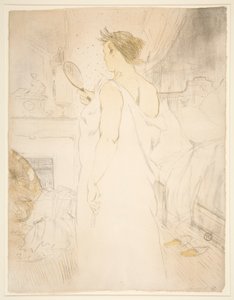 Vrouw met handspiegel, uit de serie Elles door Henri de Toulouse Lautrec