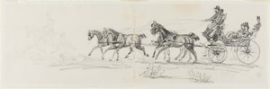 Paard-en-wagen voorafgegaan door enkele ruiter (recto); Man te paard met een deken en schetsen van hoofden, paarden en triomfboog (verso) door Henri de Toulouse Lautrec