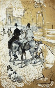 Paardrijders op weg naar het Bois de Boulogne door Henri de Toulouse Lautrec