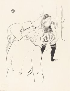 In de Vleugels van de Folies-Bergere: Mevrouw Lona Barrison met Haar Manager en Echtgenoot door Henri de Toulouse Lautrec