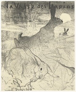Omslag voor muziekblad met lied La Valse des Lapins met konijnen in landschap door Henri de Toulouse Lautrec