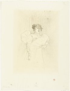 Portret van actrice Luce Myrès met waaier door Henri de Toulouse Lautrec