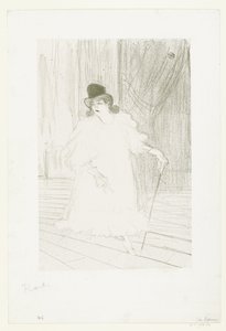 Portret van zangeres Cecy Loftus op podium in theater door Henri de Toulouse Lautrec