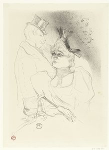 Portret van zangeres Marcelle Lender en komiek Louis Bouchenez tijdens optreden door Henri de Toulouse Lautrec