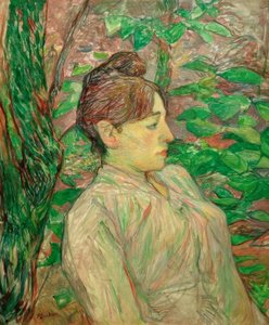 Onder het groen (Zittende vrouw in een tuin) door Henri de Toulouse Lautrec