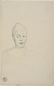 Studie: Gezicht van Vrouw met Hoge Kraag door Henri de Toulouse Lautrec