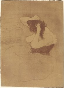 Vrouw kamt haar haar door Henri de Toulouse Lautrec