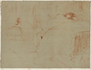 Vrouw liggend op haar rug, Lassitude, plaat tien uit Elles door Henri de Toulouse Lautrec
