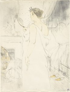 Vrouw bij de spiegel—Spiegel in de hand, plaat zes uit Elles door Henri de Toulouse Lautrec