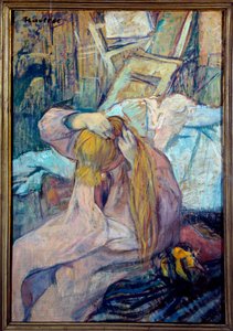 Vrouw die zich aankleedt, olieverf op karton door Henri de Toulouse Lautrec (1864-1901) 1891 Parijs, musee d