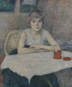 Jonge vrouw aan een tafel door Henri de Toulouse Lautrec