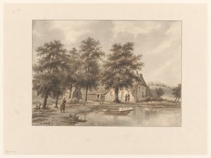 Gezicht op een boerderij aan het water door Henricus Franciscus Wiertz (signed by artist)