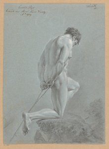 Knielend mannelijk naakt, van opzij gezien door Henricus Franciscus Wiertz