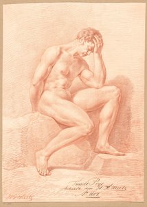Zittend mannelijk naakt, van opzij gezien (2e prijs 1807) door Henricus Franciscus Wiertz
