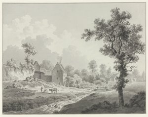Landschap met een watermolen aan een beek door Henricus Josephus Antonissen