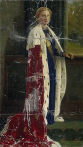 Koningin Juliana der Nederlanden in haar kroningsgewaad door Henricus Rol