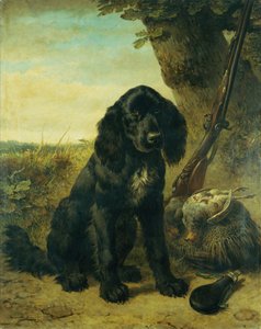 Een flatcoated retriever bij een boom door Henriëtte Ronner Knip