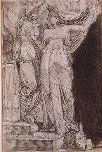 Twee Vrouwelijke Figuren Staand op Trappen, Rome, Mei 1787 door Johann Heinrich Füssli