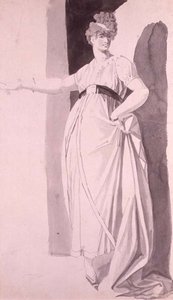 Jonge Vrouw met Uitgebreid Kapsel Staand met Uitgestrekte Rechterarm door Johann Heinrich Füssli