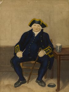 Portret van Greenwich-pensioengerechtigde, zittend met kleipijp en bierpul door Henry (after) Dawe