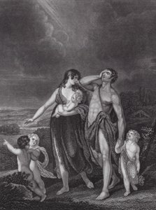 Het vertrek van Kaïn, Genesis, Hoofdstuk 4, vers 16 (gravure) door Henry (after) Singleton