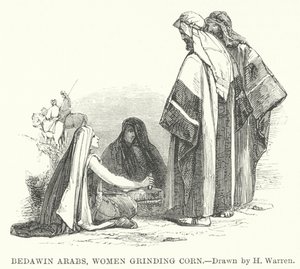Bedoeïenen Arabieren, vrouwen die graan malen