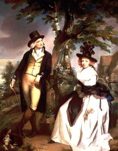 Portret van een dame zittend en haar man staand door Henry (attr. to) Singleton