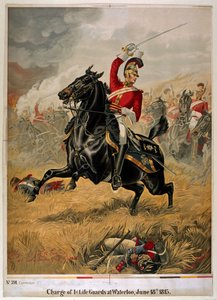 De Charge van de 1e Life Guards bij Waterloo, gepubliceerd ca. 1890 door Henry A. Payne